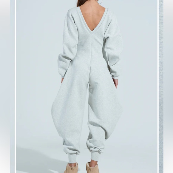 AKIRA Comfy Cozy Sweatshirt Jumpsuit in Light Gray - Picture 7 of 7
